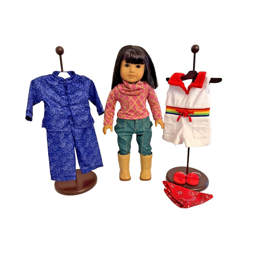 HTF American Girl Doll Ivy Ling 2013 18" Doll Meet Outfit Earrings Bonus Outfits